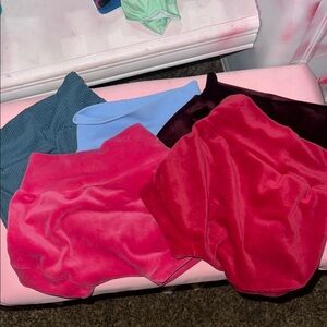 6 pair of bummies RED, pink burgundy, light blue, & dark teal/green,light pink